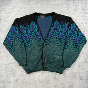 Sears Sweater Mens 4 Black Vintage 90s Geometric Cardigan Geometric Knit Ski
